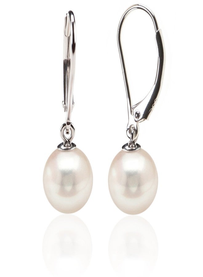 PAVOI 925 Sterling Silver Simulated Shell Pearl Earrings Leverback Dangle Studs 8mm - Image 1