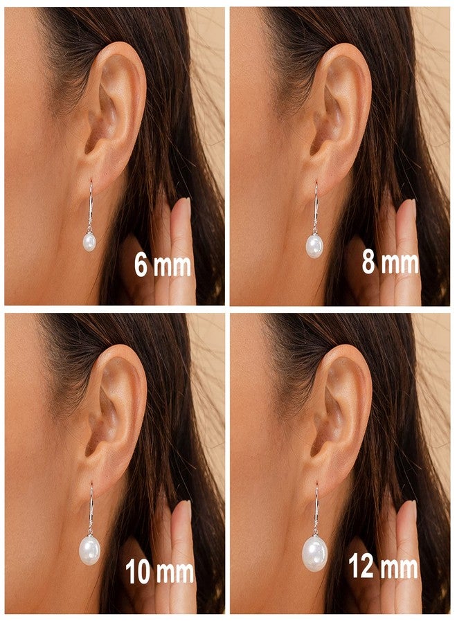 PAVOI 925 Sterling Silver Simulated Shell Pearl Earrings Leverback Dangle Studs 8mm - Image 4