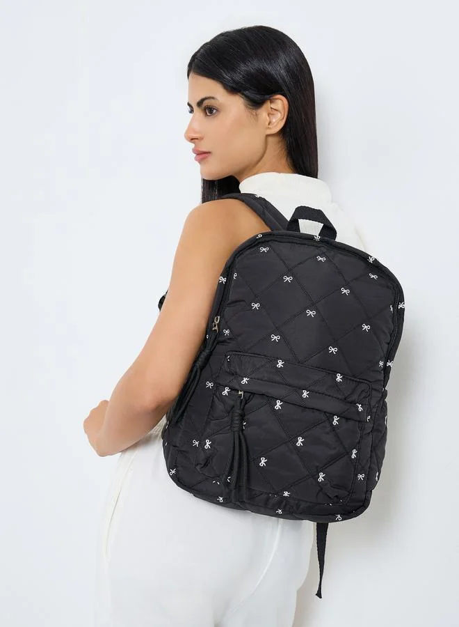 Styli  Women Black Quilted Look Backpack with Bow Detail  | Best Price UAE