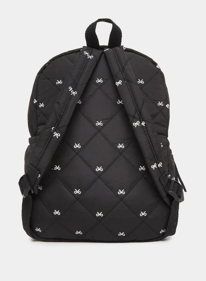 Styli  Women Black Quilted Look Backpack with Bow Detail  | Best Price UAE