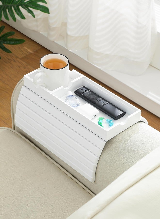 ROCDEER صينية مسند ذراع الأريكة من روكدير، صينية كبيرة من الخيزران لحمل الأكواب مع مساحة تخزين مخفية، مسند ذراع الأريكة محمول ومضاد للانسكاب للمشروبات والوجبات الخفيفة (أبيض) - Image 1