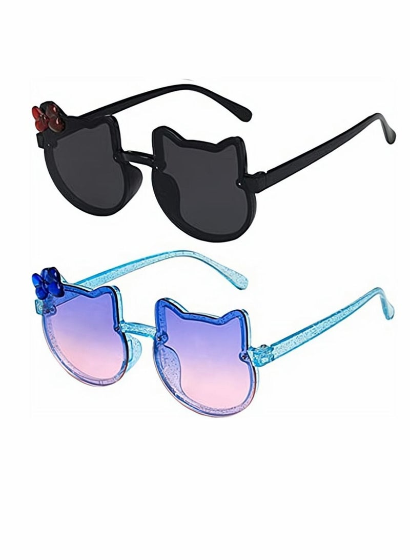 Kids Sunglasses 2 Pcs Cute Cat Shaped Child Sunglasses Polarized Sunglasses Neon Sunglasses UV Protection for Kids Boys Girls of 3-10 Years Old Birthday Party Beach Pool Supplies - Image 1