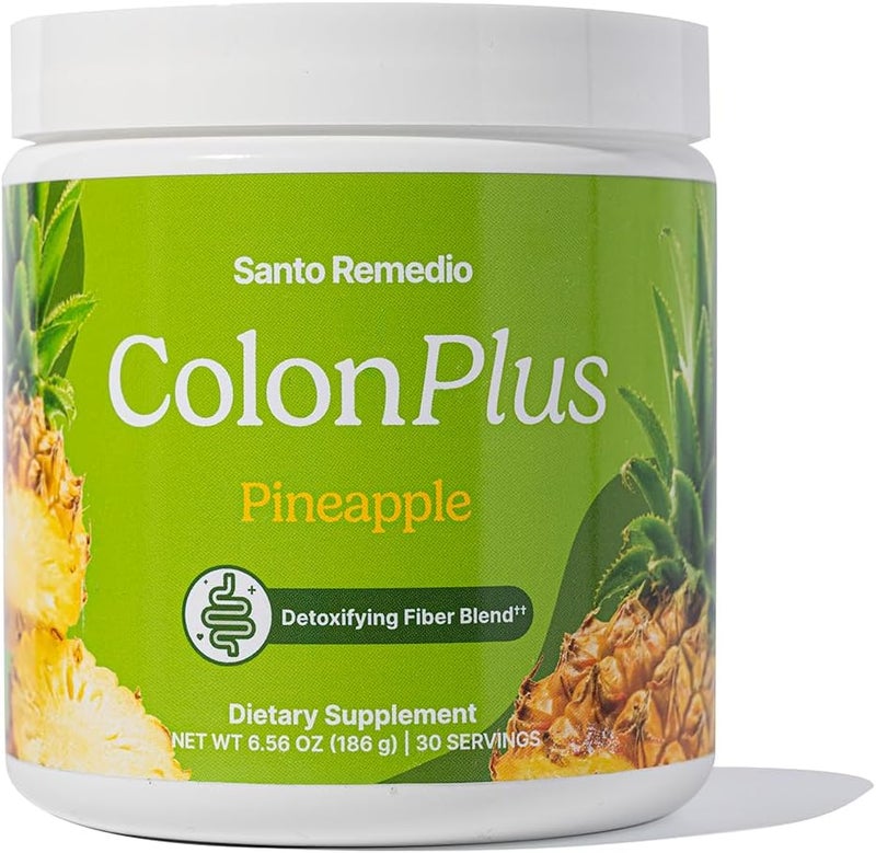 Santo Remedio Colon Plus Colon Cleanser Dietary Psyllium Husk Fiber and Probiotics Supplement 30 Servings Pineapple Flavor - Image 1
