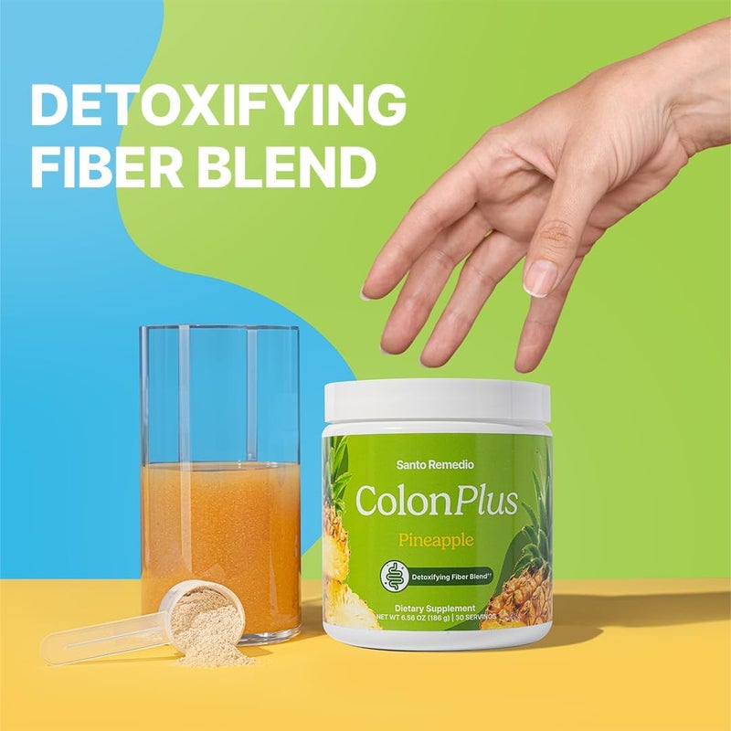 Santo Remedio Colon Plus Colon Cleanser Dietary Psyllium Husk Fiber and Probiotics Supplement 30 Servings Pineapple Flavor - Image 3