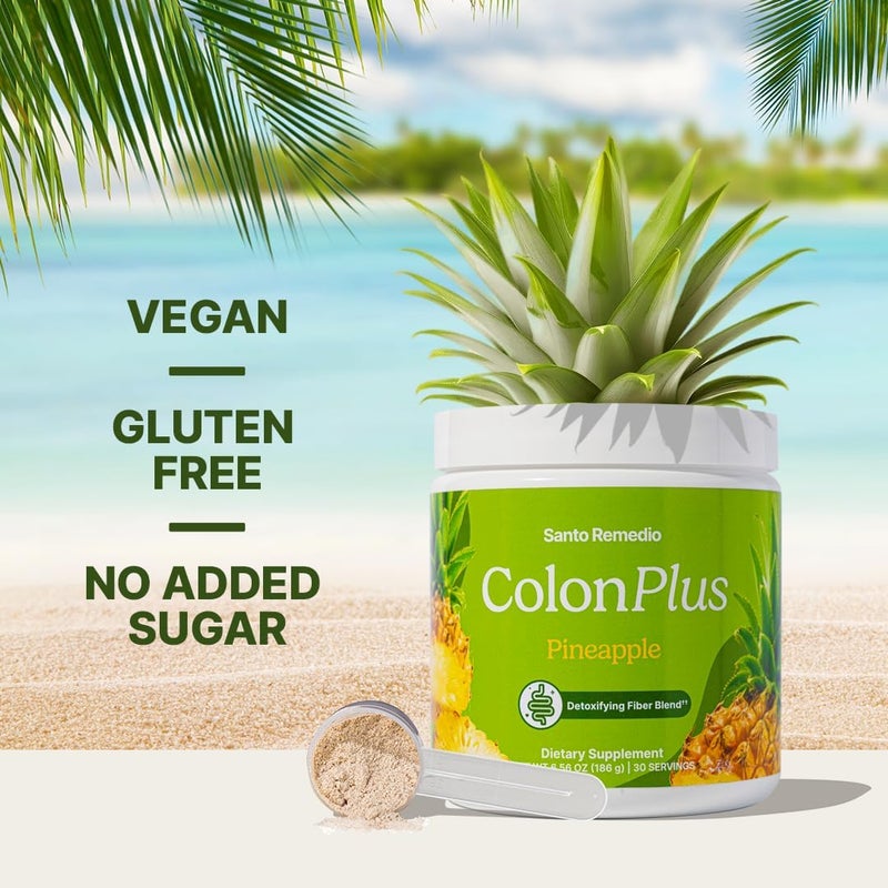 Santo Remedio Colon Plus Colon Cleanser Dietary Psyllium Husk Fiber and Probiotics Supplement 30 Servings Pineapple Flavor - Image 2