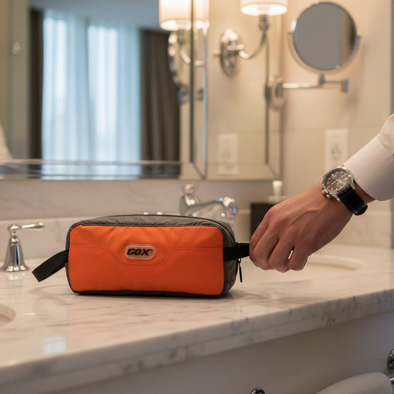 GOX Travel Small Toiletry Bag for Men Nylon Dopp Kit Medicine Bag Travel Organizer Pouch Shave Kits for Teens Toiletry Essentials Bathroom Compact (Orange, 7.9 * 3.7 * 2 Inches) - Image 2