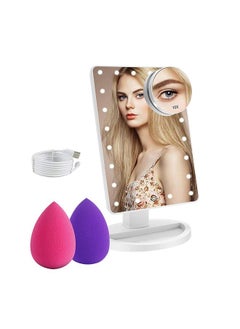 COSMIRROR Lighted Makeup Vanity Mirror With 10X Magnifying Mirror And Makeup Sponge, 21 Led Light Up Mirror With Touch Sensor Dimming, 180°Free Rotation, Dual Power Supply, Portable Cosmetic Mirror  - Image 1