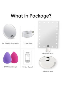 COSMIRROR Lighted Makeup Vanity Mirror With 10X Magnifying Mirror And Makeup Sponge, 21 Led Light Up Mirror With Touch Sensor Dimming, 180°Free Rotation, Dual Power Supply, Portable Cosmetic Mirror  - Image 5