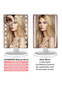 COSMIRROR Lighted Makeup Vanity Mirror With 10X Magnifying Mirror And Makeup Sponge, 21 Led Light Up Mirror With Touch Sensor Dimming, 180°Free Rotation, Dual Power Supply, Portable Cosmetic Mirror  - Image 2