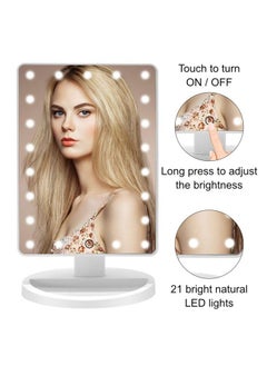 COSMIRROR Lighted Makeup Vanity Mirror With 10X Magnifying Mirror And Makeup Sponge, 21 Led Light Up Mirror With Touch Sensor Dimming, 180°Free Rotation, Dual Power Supply, Portable Cosmetic Mirror  - Image 3