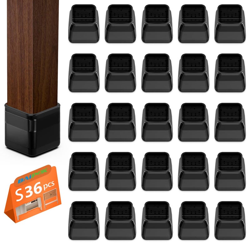 BAIPOK 36Pcs Square Chair Leg Floor Protectors Chair Leg Protectors for Hardwood Floors Furniture Sliders for Chair Legs Felt Furniture Pads Silicone Chair Leg Caps Covers SmallBlack