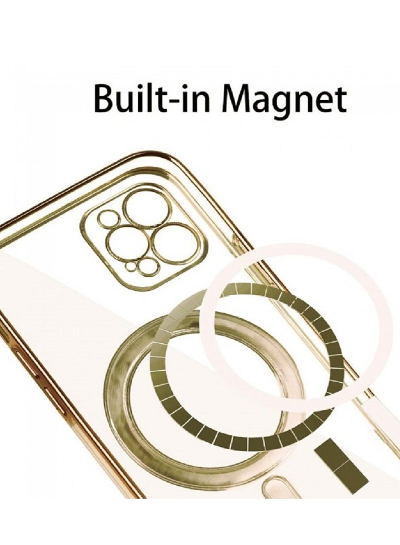 CATANES إطار مغناطيسي مطلي بالكهرباء لجهاز آيفون 13 برو مع غطاء شحن لاسلكي ماغسيف باللون الذهبي/الشفاف - Image 2