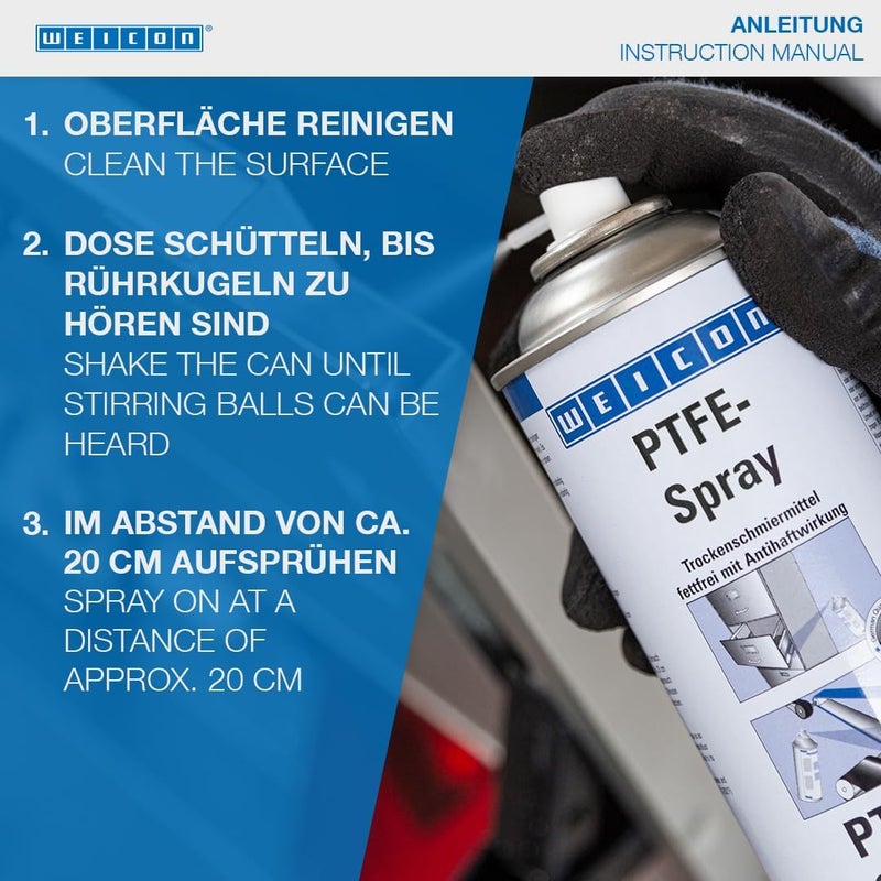 11300400 PFTE-Spray 400ml Heat-Resistant Dry Lubricant with Non-Stick Effect, White - Image 3