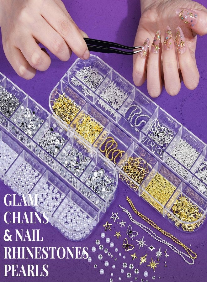 FANDAMEI Nail Art Brushes, Nail Art Kit with 15 Pcs Nail Art Brush, 5 Pcs Dotting Tools, 6 Box Nail Charms and Gems, 10 Sheet Flower Nail Stickers, Complete Nail Decoration Art with Nail Art Brushes - Image 4