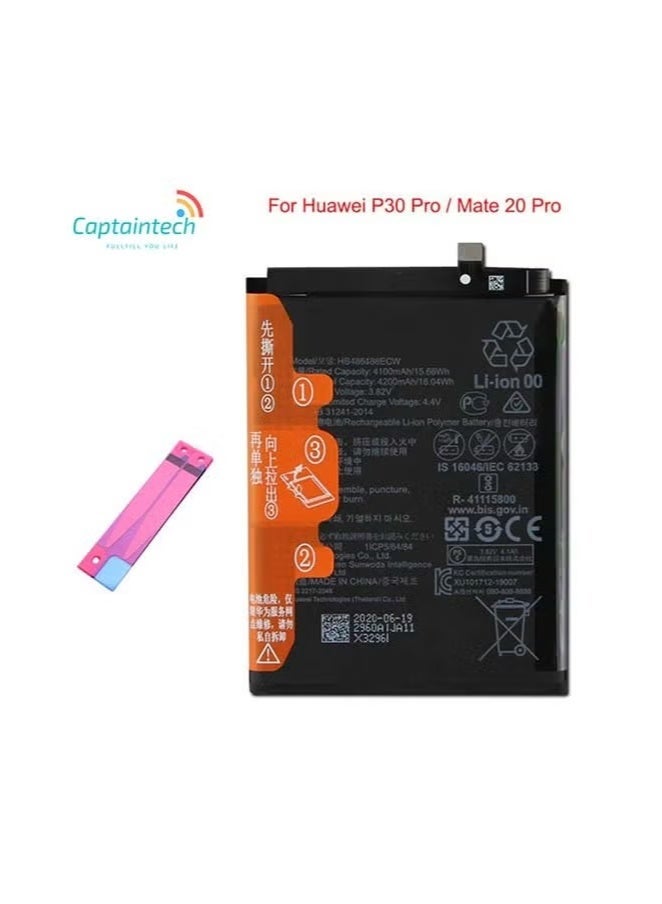 Captaintech 4200mAh Replacement Battery for Huawei P30 Pro & Mate 20 Pro – High-Capacity Li-ion Internal Battery | Long-Lasting Power, Safe Charging | Compatible with Huawei Models CLT-L29, LYA-L29 – Black  - Image 2