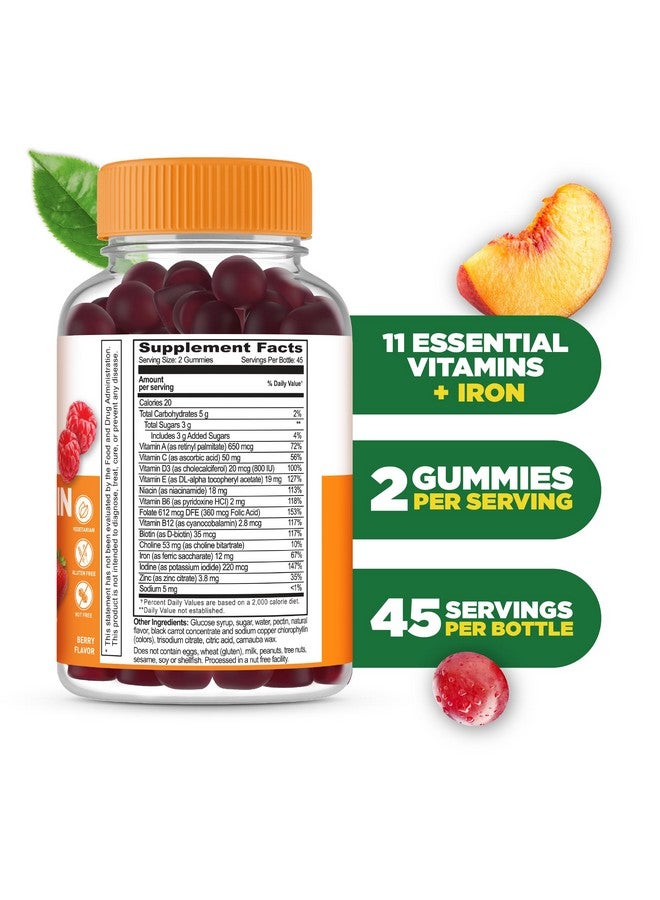 Lifeable Multivitamin with Iron for Adult | 13 Essential Vitamins and Minerals for Men and Women | Great Tasting Naturally Sourced Berry Flavor | Vegetarian Non-GMO | 90 Gummies - Image 2