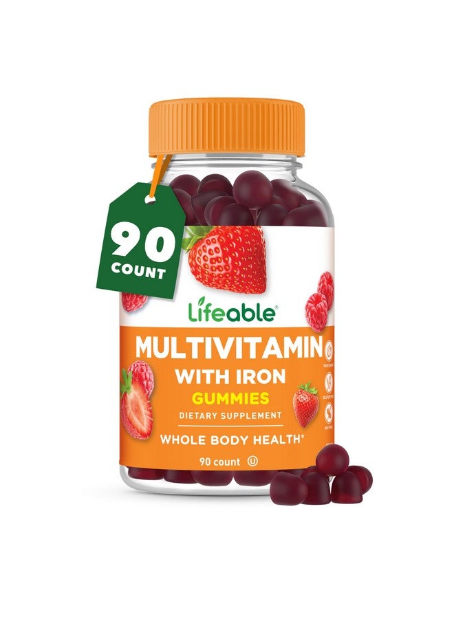 Lifeable Multivitamin with Iron for Adult | 13 Essential Vitamins and Minerals for Men and Women | Great Tasting Naturally Sourced Berry Flavor | Vegetarian Non-GMO | 90 Gummies - Image 1
