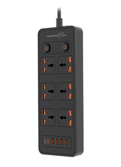 6 AC - Dual Switch Power Strip - Black