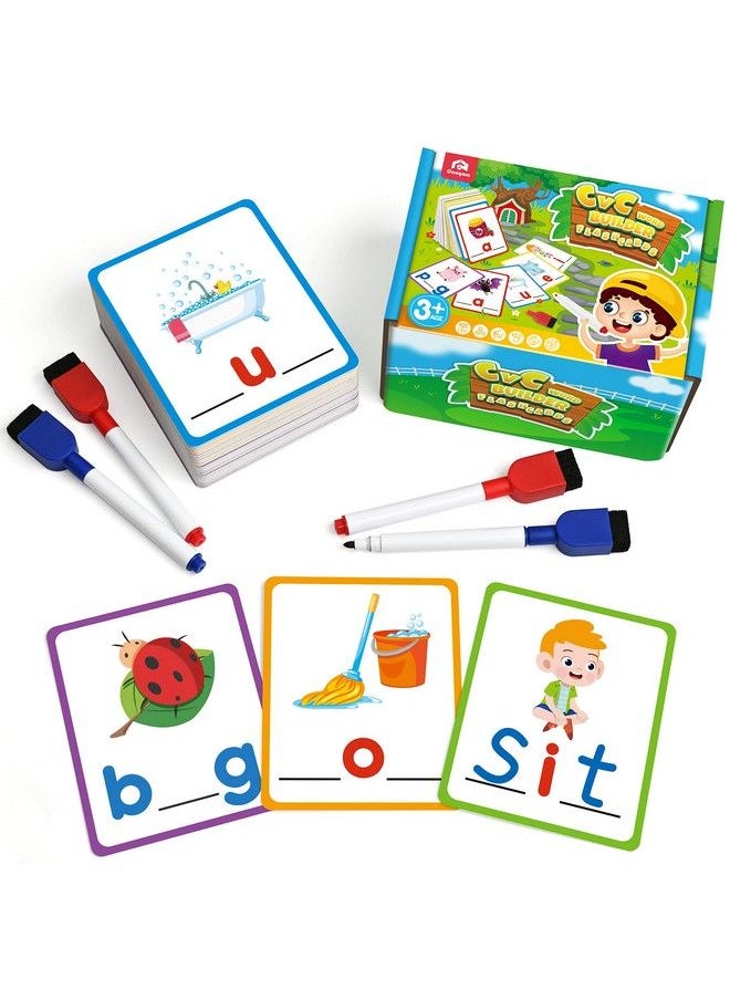 Coogam Short Vowel Spelling Flashcards Learn To Write Cvc Sight Words Color Pattern Handwriting Cards Fine Motor Montessori Educational Toy Gift For Kids 3 4 5 Years Old  - Image 1