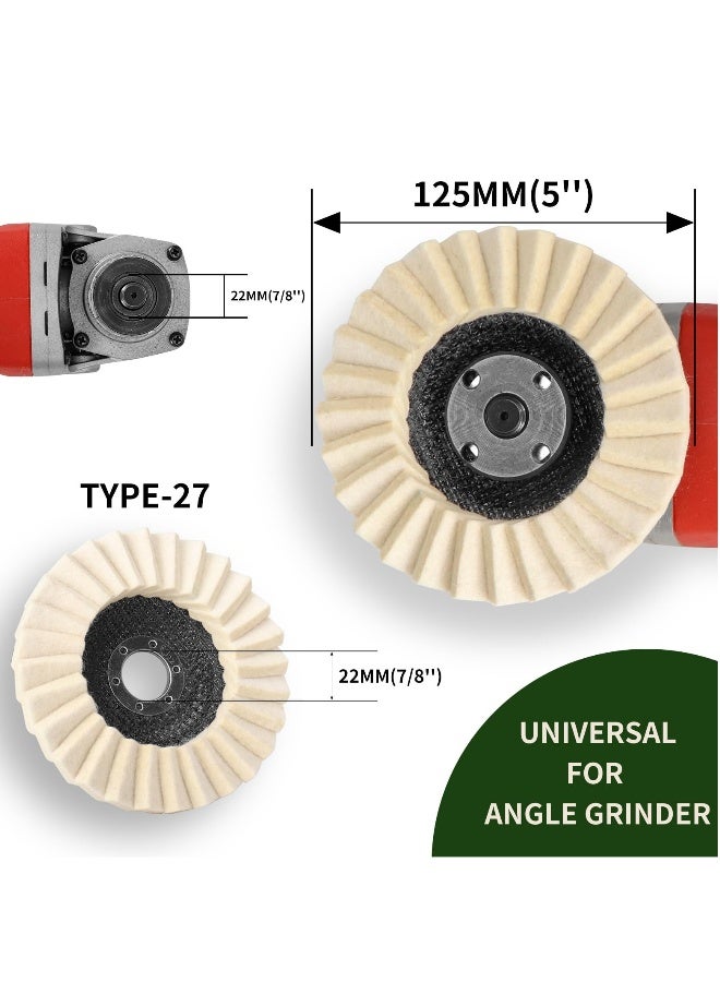 Generic 5 PCS Wool Polishing Wheel Type 27 Flap Disc Set, 5 Inch x 7/8 Very Fine Felt Polishing Pads, Wool Buffing Wheels, Angle Grinder Attachments, Fast Heat Dissipation - Image 2