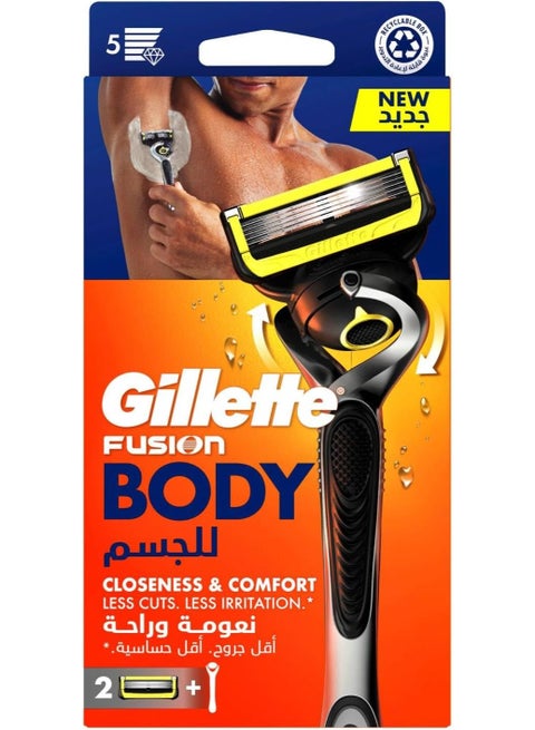 Fusion Body Men's Refillable Razor: Handle + 2 Blade Refills