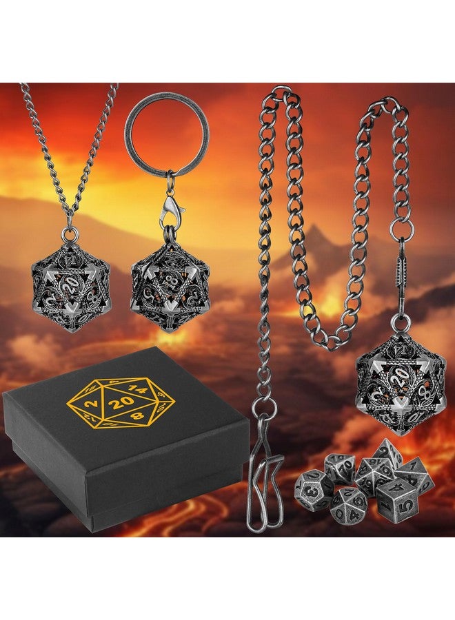 Keller & Weber Mini DND Dice Set with Portable Keychain Necklace Pocket Chain Hollow D20 Metal Case, Tiny 7pcs Polyhedral Metal D&D Dice Set, DND Gifts with Gift Box, Role Playing Board Games Accessories, Silver  - Image 4
