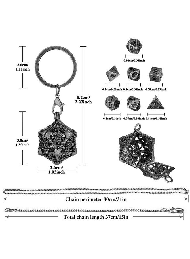 Keller & Weber Mini DND Dice Set with Portable Keychain Necklace Pocket Chain Hollow D20 Metal Case, Tiny 7pcs Polyhedral Metal D&D Dice Set, DND Gifts with Gift Box, Role Playing Board Games Accessories, Silver  - Image 3