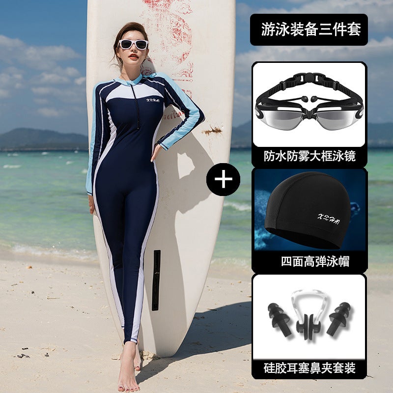 One-Piece Swimsuit For Women, Sun Protection, Long-Sleeved Trousers, Slim Fit, Conservative Seaside Surfing And Snorkeling Suit - Image 1