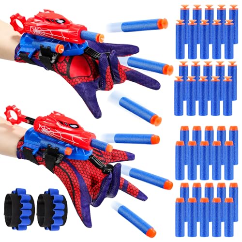 Excitobo 2 Sets Superhero Web Shooters for Kids Age 37Adjustable Wrist Launcher Slinging Toy Set with 40 DartsIdeal Birthday for Boys Girls Imaginative RolePlay Costume Accessory - Image 1