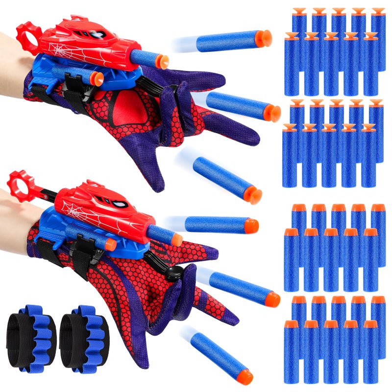 Excitobo 2 Sets Superhero Web Shooters for Kids Age 37Adjustable Wrist Launcher Slinging Toy Set with 40 DartsIdeal Birthday for Boys Girls Imaginative RolePlay Costume Accessory - Image 2