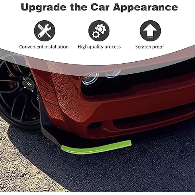 PDKLIN for Challenger Front Bumper Lip Splitter Protector Cover Trim for 2015-2023 Dodge Challenger GT RT SRT Green Exterior Accessories 2pcs - Image 4