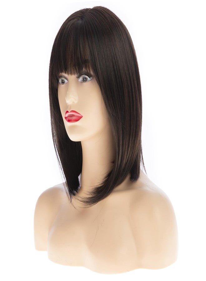 Dsimeig Brown Bob Wig Short Straight Bangs Wig for Women Synthetic Heat Resistant Hair Halloween Cosplay Use - Image 3