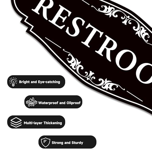 LUHIMO Restroom Sign for Business and Home，Self-adhesive Unisex Bathroom Sign Sticker，Waterproof Vinyl Toilet Decor for House，Office，Shop，Door（Black） - Image 3