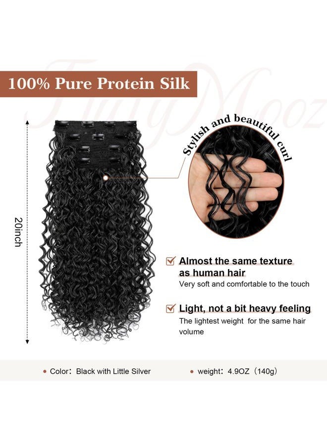 FLUFYMOOZ hair extensions Clip in Hair Extensions 4 Pieces 100% Pure Protein Silk Hair Extensions Long Soft Natural 50 cm Curly for Women (Black with Small Silver) - Image 2