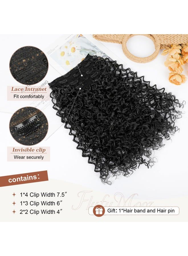 FLUFYMOOZ hair extensions Clip in Hair Extensions 4 Pieces 100% Pure Protein Silk Hair Extensions Long Soft Natural 50 cm Curly for Women (Black with Small Silver) - Image 4