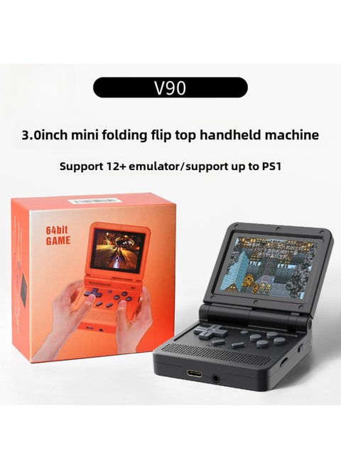 Powkiddyv90 Mini Portable Flip Cover Open Source Handheld 64-bit Retro Gba Arcade Game Console Vintage Style Digital Computer-Product Color:English Black-Model:V90 No Card
