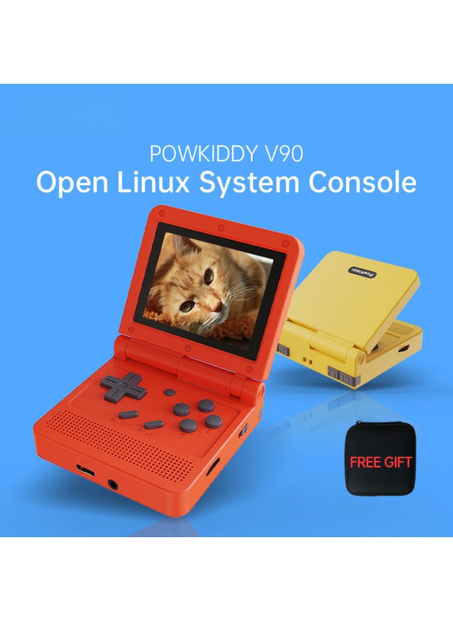 Generic - Powkiddyv90 Mini Portable Flip Cover Open Source Handheld 64-bit Retro Gba Arcade Game Console Vintage Style Digital Computer-Product Color:English Black-Model:V90 No Card - Image 1
