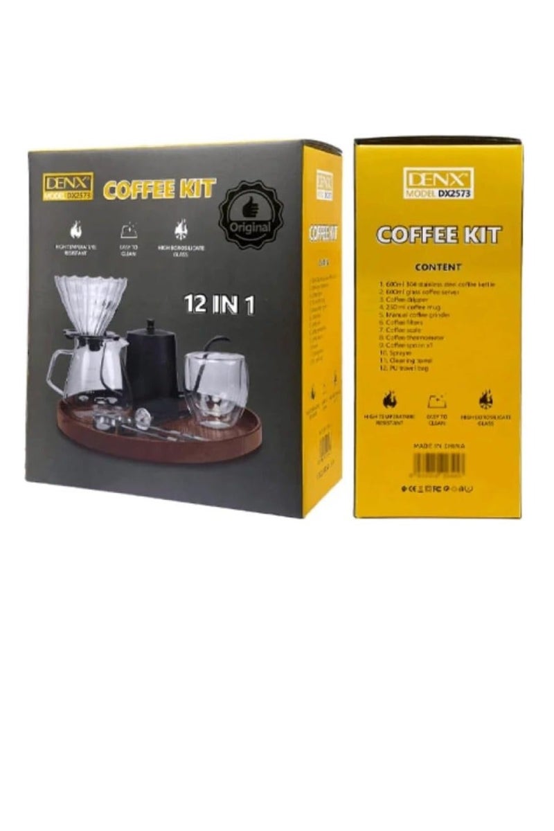 Denx 12 In 1 Coffee Kit With Glass Server Filter Holder Coffee Mug And Accessories 600Ml Dx2573 - Image 2