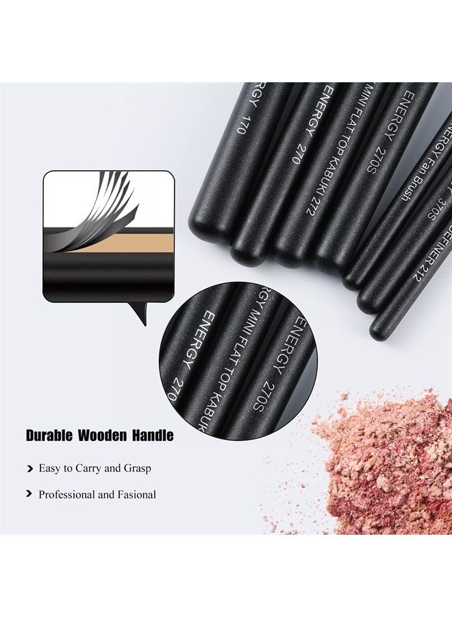 Energy Makeup Brushes Premium Synthetic Foundation Powder Concealers Eye Shadows Mascara Eyeliner Brow Fan Blush Makeup Brush Set with PU Cosmetic Bag,Professional Make Up Kit Black 8 Pcs - Image 4