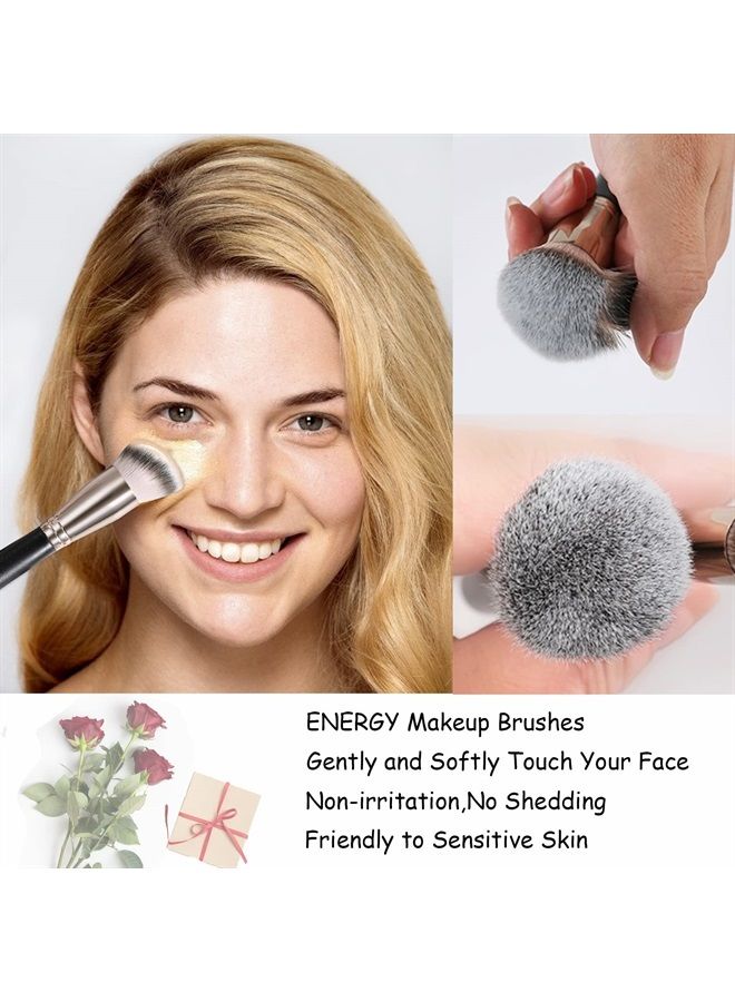 Energy Makeup Brushes Premium Synthetic Foundation Powder Concealers Eye Shadows Mascara Eyeliner Brow Fan Blush Makeup Brush Set with PU Cosmetic Bag,Professional Make Up Kit Black 8 Pcs - Image 5