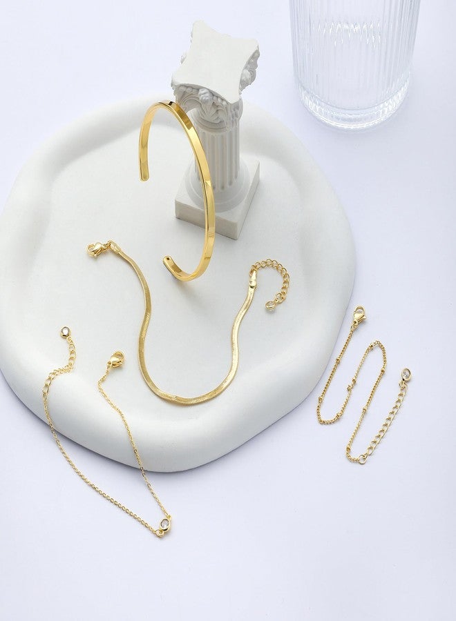 Amicon Gold Bracelets for Women 14K Gold Plated Jewelry Sets Stack Trendy Dainty Stackable cubic zirconia Herringbone Beaded Chain Bracelets Pack Cute Jewelry for Women Gifts - Image 4