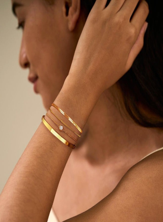 Amicon Gold Bracelets for Women 14K Gold Plated Jewelry Sets Stack Trendy Dainty Stackable cubic zirconia Herringbone Beaded Chain Bracelets Pack Cute Jewelry for Women Gifts - Image 3