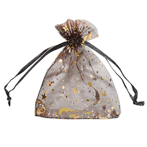 SUNGULF 100Pcs 3x4 Inches Sheer Organza Drawstring Pouches Stars And Moon Wedding Party Favor Jewelry Candy Gift Bags (Black) - Image 1
