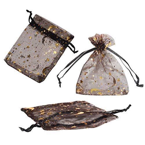SUNGULF 100Pcs 3x4 Inches Sheer Organza Drawstring Pouches Stars And Moon Wedding Party Favor Jewelry Candy Gift Bags (Black) - Image 3