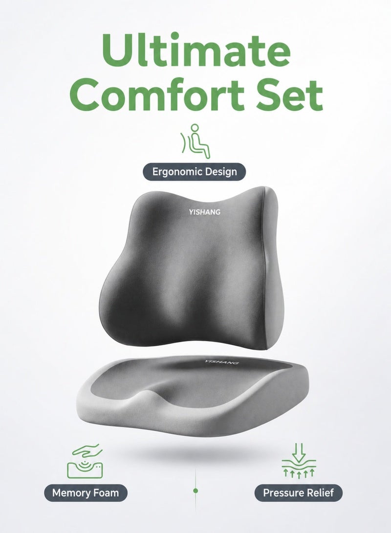 Yishang 2 PCS Car Seat Cushions, Lumbar Support Pillows,suitable for drivers and car office chairs. Ergonomic memory foam car seat cushions and back support pillows to relieve sciatica – Gray - Image 2