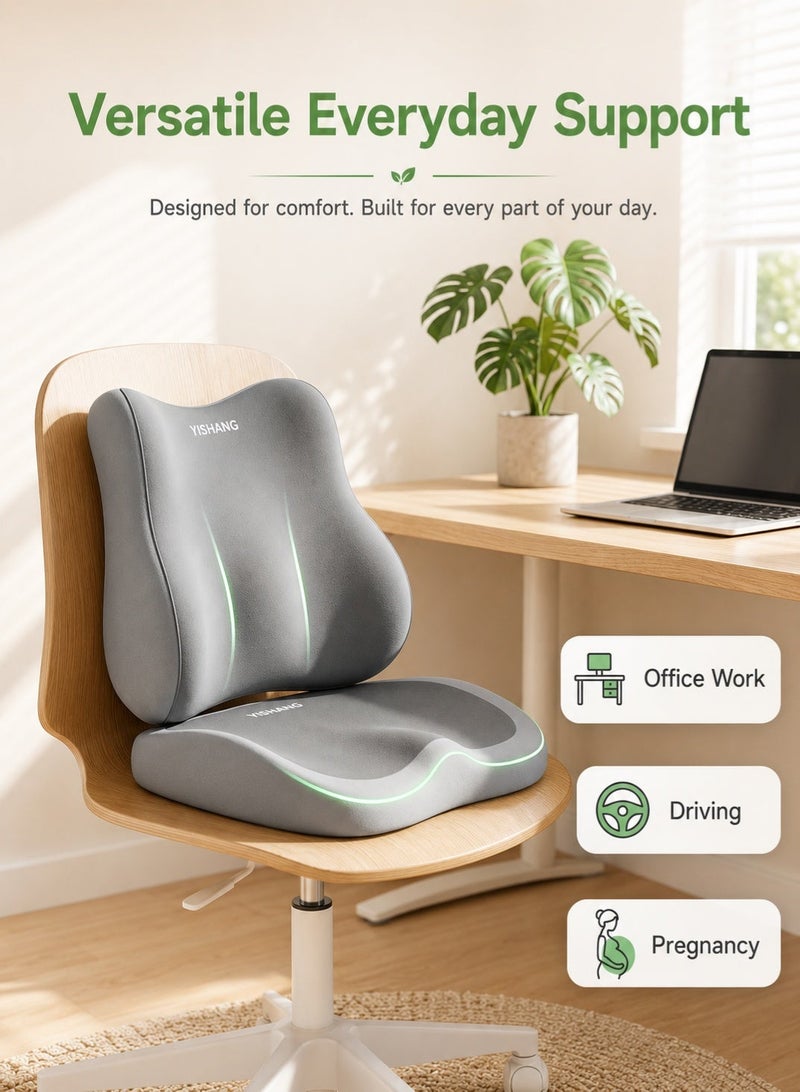 Yishang 2 PCS Car Seat Cushions, Lumbar Support Pillows,suitable for drivers and car office chairs. Ergonomic memory foam car seat cushions and back support pillows to relieve sciatica – Gray - Image 4