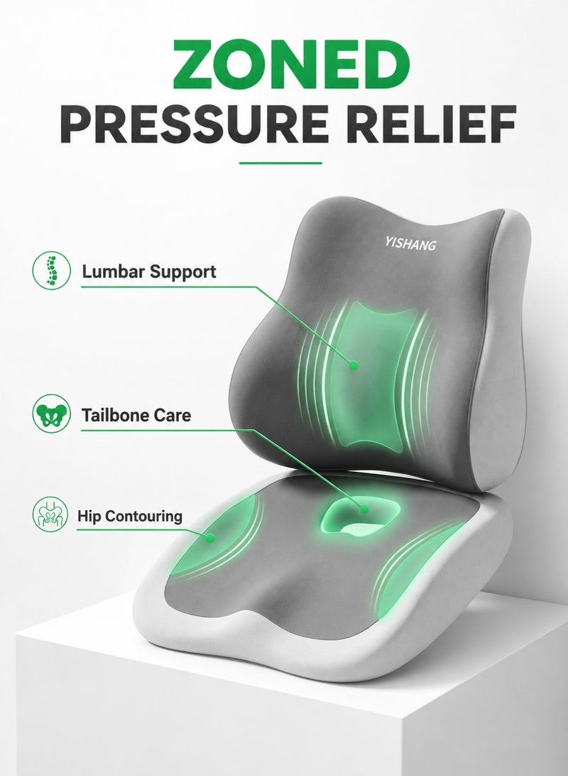 Yishang 2 PCS Car Seat Cushions, Lumbar Support Pillows,suitable for drivers and car office chairs. Ergonomic memory foam car seat cushions and back support pillows to relieve sciatica – Gray - Image 3