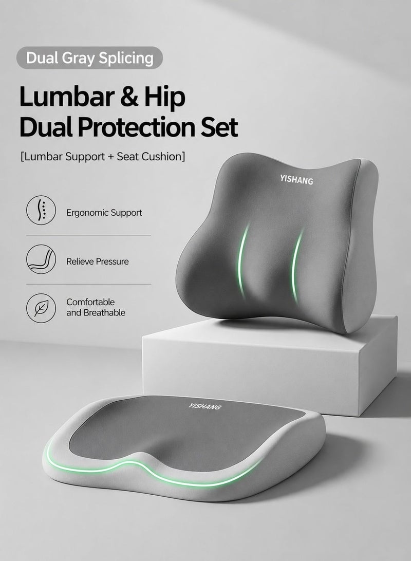 Yishang 2 PCS Car Seat Cushions, Lumbar Support Pillows,suitable for drivers and car office chairs. Ergonomic memory foam car seat cushions and back support pillows to relieve sciatica – Gray - Image 1