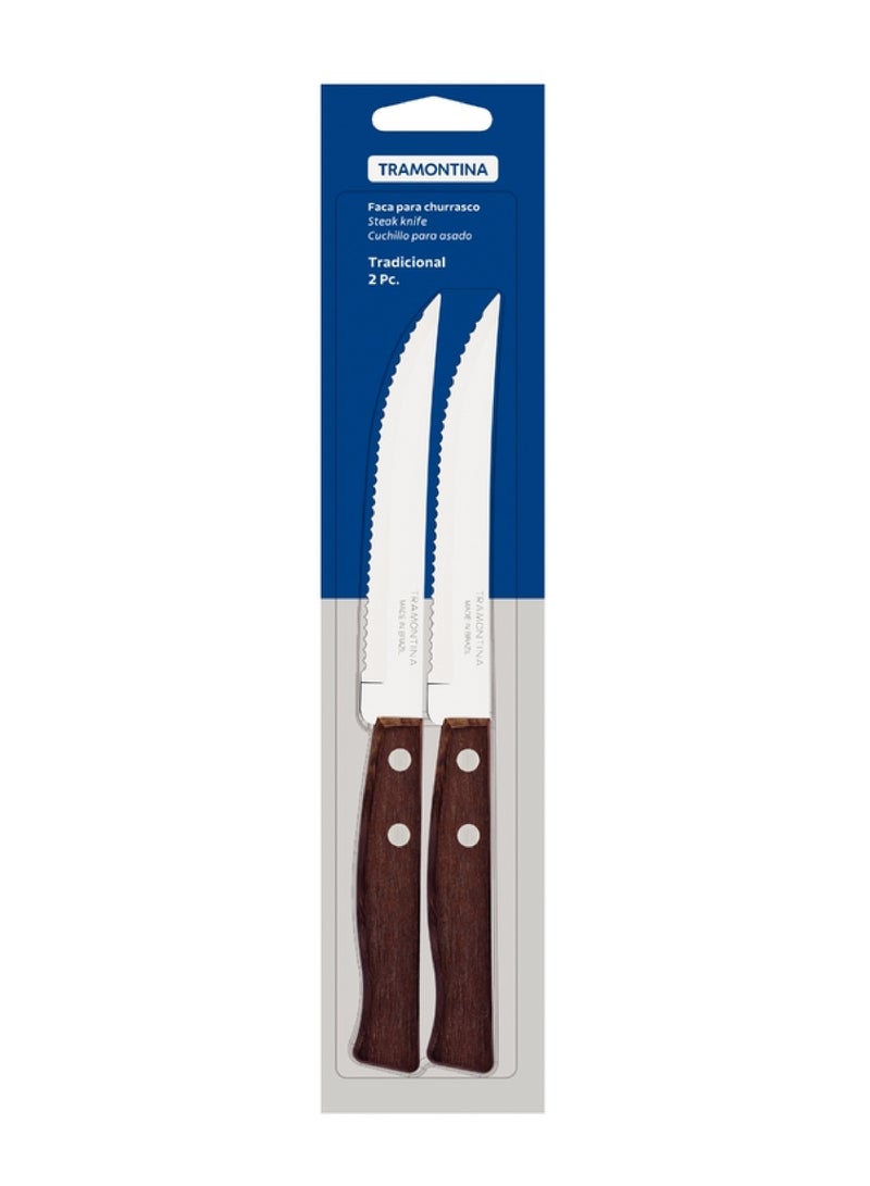 ترامونتينا طقم سكاكين ستيك ترامونتينا تراديسيونال قطعتين  بوصة بشفرة ستانلس ستيل ومقبض خشب طبيعي - Image 3