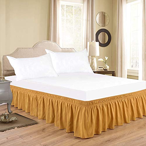 YRM Bedding's Gold Yellow Bed Skirt Wrap Around 600 Microfiber with Easy Fit with 15 Inch Tailored Drop Shrinkage and Fade Resistant with Microfiber 15 Bed Skirt Twin Size 39 x 80 - Image 1